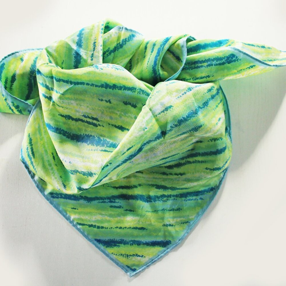 Vintage Green Blue Scarf Square Abstract Design Made in Japan 100% Aceta…